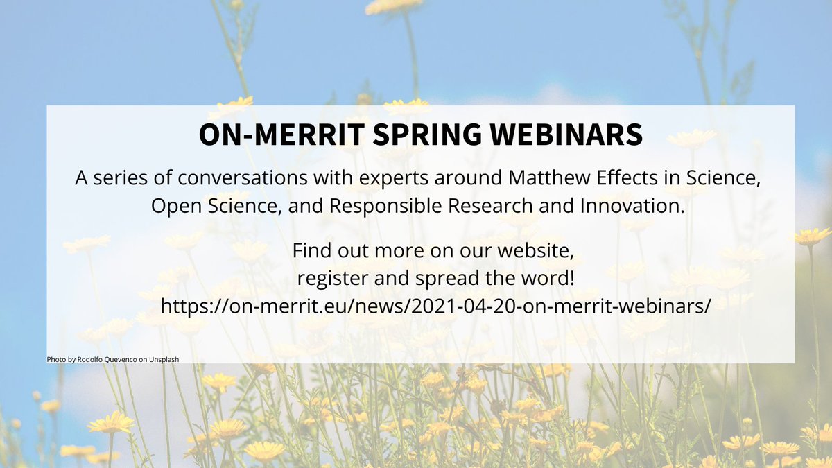 #onmerrit is pleased to announce its brand new series of virtual appointments! 
Join us to discuss #RRI and #OpenScience and know more about our research activities around #MatthewEffect in science.

Find out more and register on-merrit.eu/news/2021-04-2….