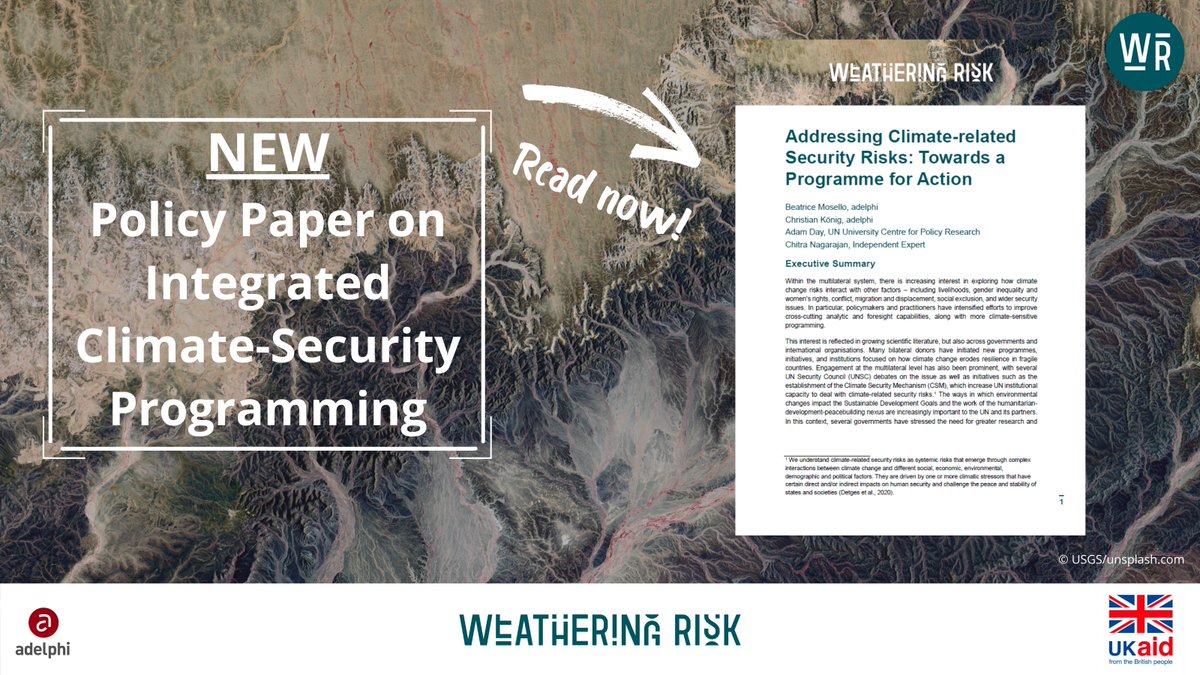 Operationalising #ClimateSecurity is on everybody’s mind. The new #WeatheringRisk policy paper tells you how to do it: 
1⃣ Move towards integrated and multi-scalar strategies
2⃣ Focus on inclusion
3⃣ Invest in capacity-building

EXPLORE 👉🏽weatheringrisk.org/files/img/news…