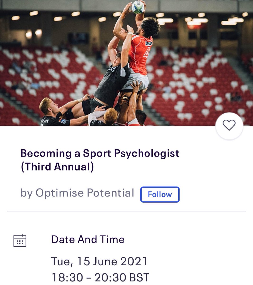 OP_Sport_Psych's tweet image. We’re excited to announce our third annual Becoming a Sport Psychologist webinar! Join us to explore the formal pathways to becoming a sport psychologist in the UK, a week in the life of a sport psychologist and tips for providing support virtually. Link to tickets in bio.