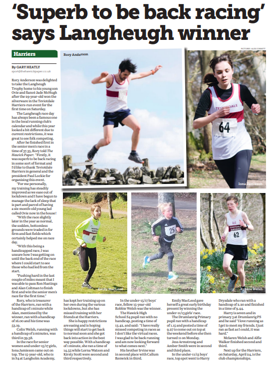 Great to see grassroots athletics starting to come back as restrictions ease under the watchful eye of @scotathletics - hear from the @TeviotHarriers' Langheugh Races winners in the most recent @TheHawickPaper