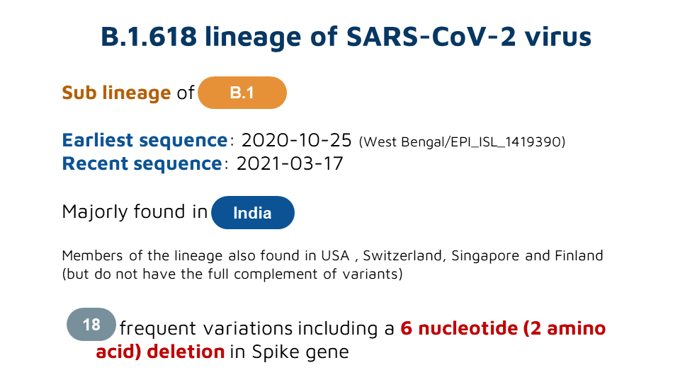 Initial sequences in the B.1.618 lineage were found in West Bengal, India.Members of this lineage is also found in other parts of the world,  https://cov-lineages.org/lineages/lineage_B.1.618.html but do not have the full complement of variants as found in India