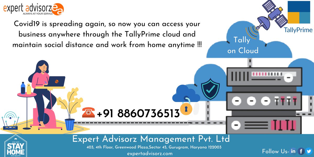 expertadvisorz_'s tweet photo. !! Hope you are doing well !!
As we all know that #Coronavirus has started spreading again at a very fast pace, of you to be at home and 
Stay safe. So Don't stress your business, access your business on the cloud with TallyPrime with full security and newly added controls 
#WFH https://t.co/659ZyQ9iJX