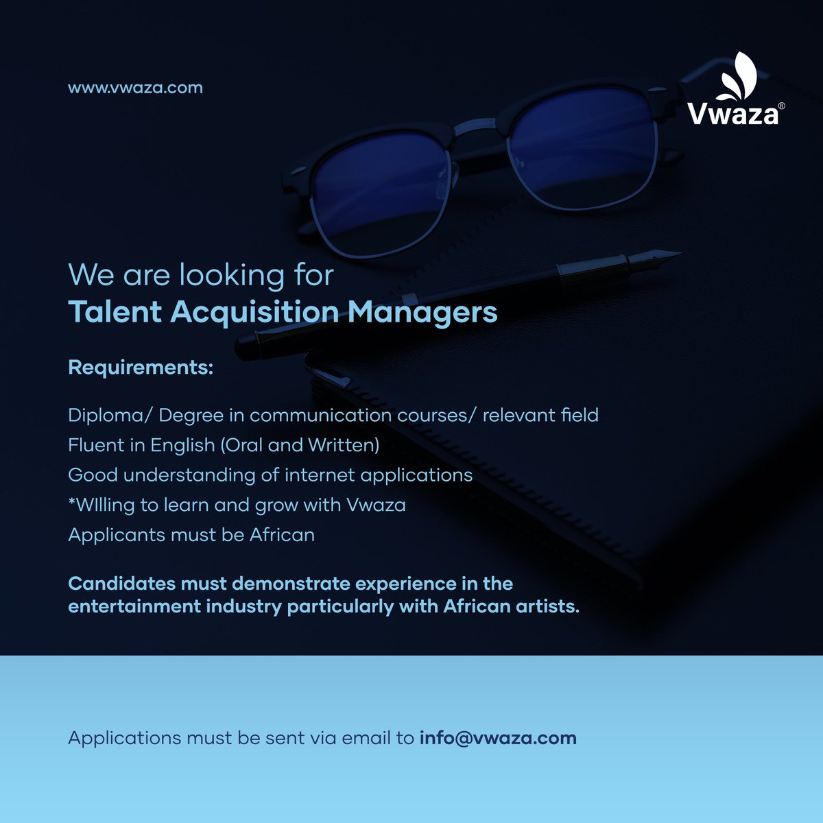 VwazaMultimedia's tweet photo. Become a part of Vwaza. Send your CVs to the email below. https://t.co/EhehZzUNoF