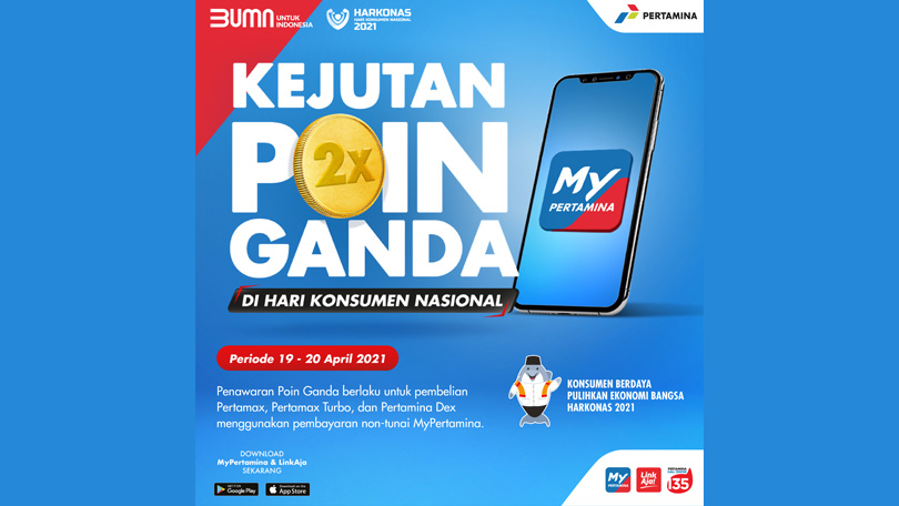 Dalam rangka memperingati Hari Konsumen Nasional, @mypertamina menghadirkan kejutan spesial berupa poin ganda nih.
.
Pastikan untuk bertransaksi via aplikasi MyPertamina hingga 20 April 2021 mendatang. @pertamina
.
#MyPertamina #BerbagiBerkahMyPertamina #Call135