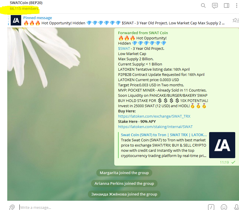 SWTCoin's tweet photo. We are at 66000 members on Telegram.. Racing to 100000! To celebrate this.. For the first 100 members who post a congratulations post on our Telegram chat and share the screen shot with me in DM 1000 SWAT Bounty! The Force is with us from across the Globe! https://t.co/QroSV48DUl