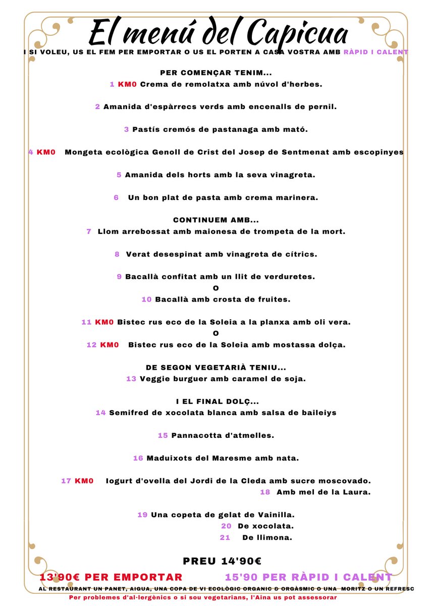 cuinetescapicua's tweet photo. Bon dia Capicu@s! Al nostre menú de 14'90€! #Proximitat #Km0 #Eco #SlowFood #Vallès 935809635

I si ho voleu x emportar o a casa vostra amb @rapidicalent també! #PerEmportar #TakeAway #ACasaVostra #Delivery #cerdanyola #bellaterra #ripollet #SantCugat

https://t.co/X2JrqWLdFk https://t.co/eYzZzkwIfn
