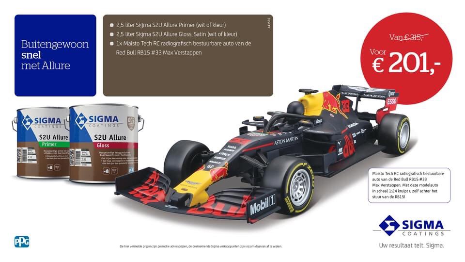 Buitengewoon snel met <a href="/SigmaNL/">Sigma Coatings</a> Allure! #max #MaxVerstappen #RedBull #actie #sigmacoatings #schilder #duurzaam