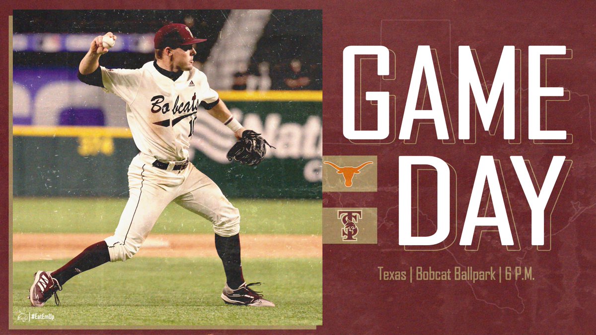 TxStateBaseball's tweet photo. Big game tonight against #2 Texas!

📍: Bobcat Ballpark
🕕: 6 p.m.
📺: https://t.co/FCRayOhl44
📊: https://t.co/WvyfPJIsro

#EatEmUp #ComebackStrong #SunBeltBB https://t.co/DOkVv5e8Dr