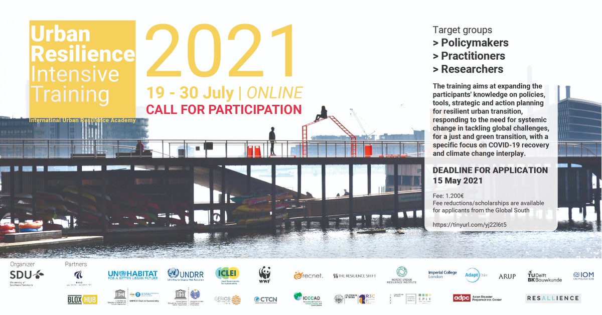 Call for Participation: Urban Resilience Intensive Training 2021
Deadline for application > 15 May 2021 

19 – 30 July | ONLINE

Read the Call for participation here: tinyurl.com/yj22l6t5

<a href="/SduResilience/">UNESCO Chair on Urban Resilience at SDU</a>
#resilientcities #SDU