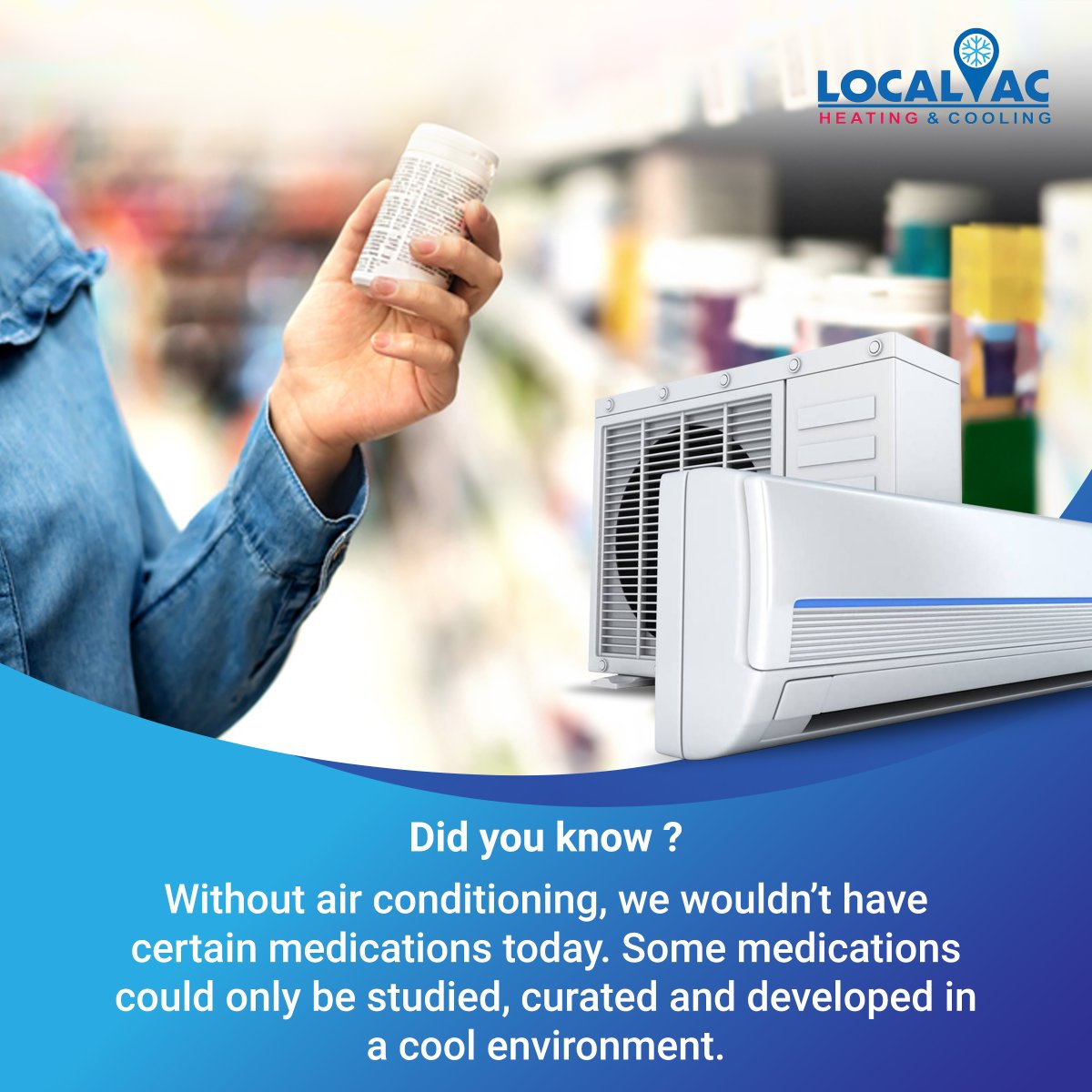 TheLocalAC's tweet image. HVAC Fun Fact

Did you know ?
Without air conditioning, we wouldn’t have certain medications today. Some medications could only be studied, curated and developed in a cool environment.
Explore more at- local-ac.com

#localac #hvac #hvaclife #airconditioning