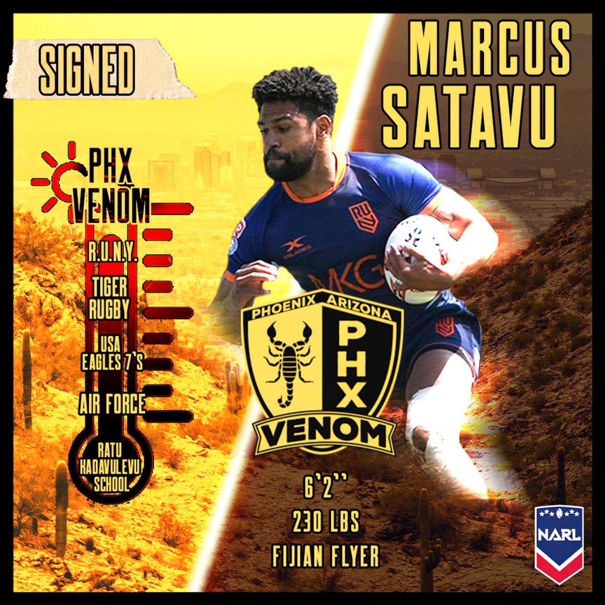 🌵New Signing🌵
USA rugby star, Marcus Satavu is coming to Phoenix!!
This legend has played for the likes of <a href="/airforce/">airforce</a> <a href="/usa7/">Una Oge</a> <a href="/serevi/">serevi</a> <a href="/ombac/">OMBAC</a> <a href="/tigerrugby/">Tiger Rugby</a> <a href="/runy/">runy</a> &amp; most recently with the @miamisun. This experienced wing will carry us all the way to top!!
