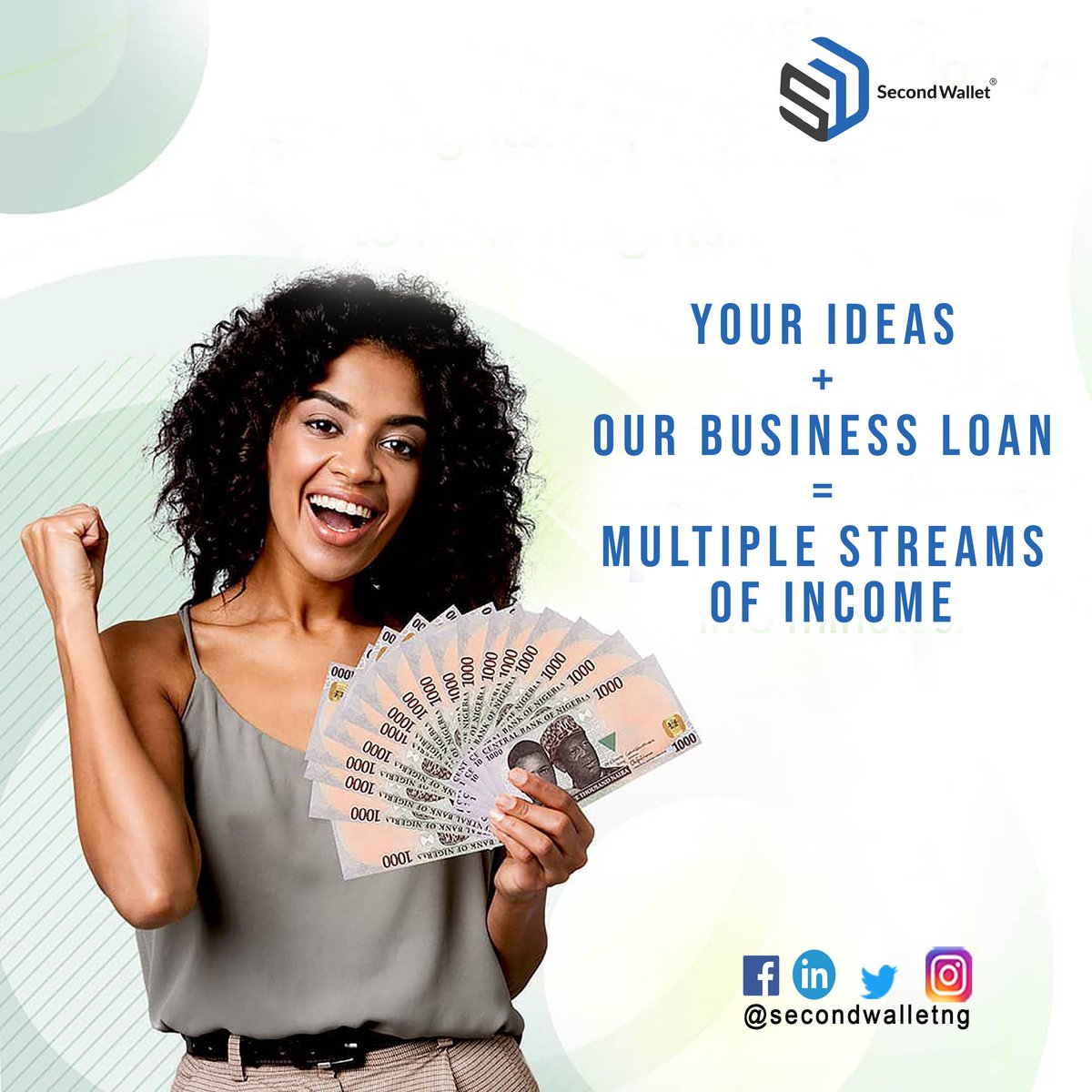 secondwalletng's tweet image. You too can have multiple streams of income. At #SecondWallet, we want to show you how. 

#MultipleIncome #SecondWalletLoanForEveryone #Credit #Loan #Finance #Business