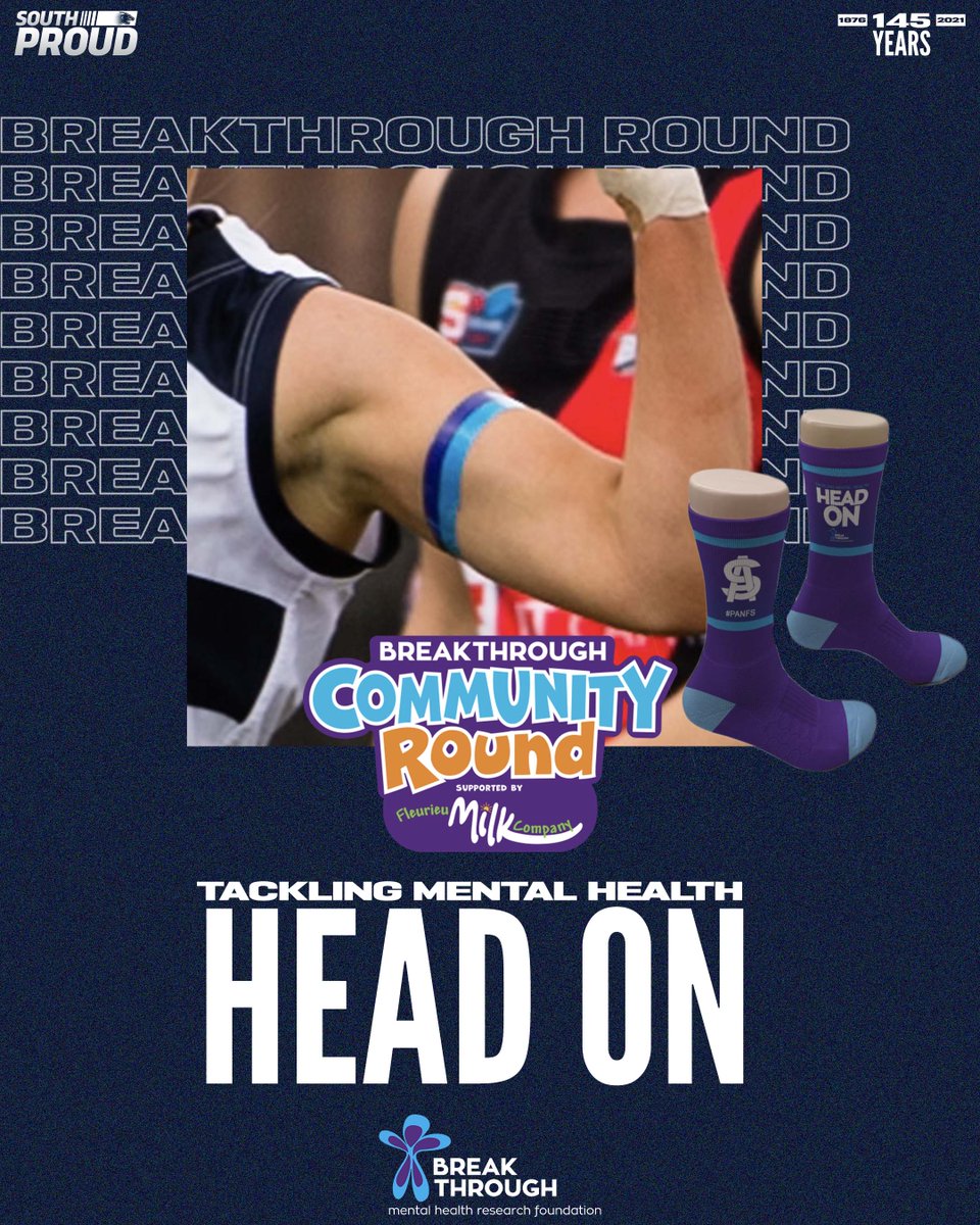 southadelaidefc's tweet photo. On Saturday, our girls will be wearing special blue and purple armbands and socks in support of the @BreakthroughMHR ๐
Help us tackle mental health head on by making a donation ๐ https://t.co/TOWtfNwlmD
#SouthProud #BreakthroughCommunityRound https://t.co/NOJh8bN2en