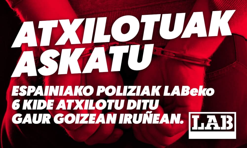 LABnafarroa's tweet photo. 🚨🚨🚨🚨🚨🚨

Dagoeneko 6 dira atxilotuak.

Atxilotuen artean Izaskun Juarez dago, Iruñerria-Pirinioak eskualdeko idazkaria. https://t.co/Q9wA2wdnFN