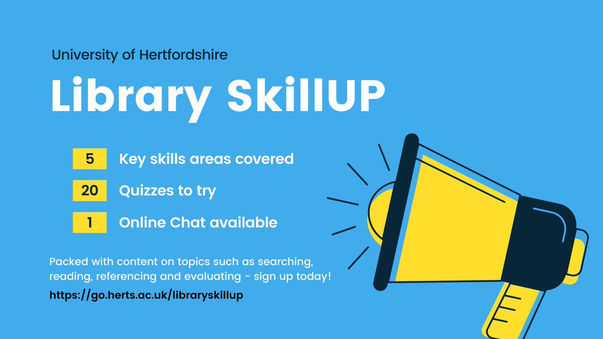 uhlr's tweet image. Students: Need some help and advice on referencing? Worried about plagiarism? Not sure what to include or exclude? Come along to our online Intro to Referencing #LibrarySkillUP session later today at 3pm - no need to book in advance, link available from go.herts.ac.uk/libraryskillup