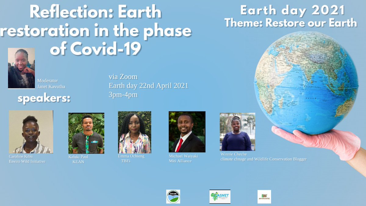 Join us on #EarthDay as we reflect on our restoration initiatives in the era of #COVID19. To share the link soon 
<a href="/MitiAlliance/">Miti Alliance</a> <a href="/AfriClimatConvo/">Africa Climate Conversations</a> <a href="/TBEi5/">TBEi</a> @kean_network <a href="/AfricanSustain3/">African Sustainability Network</a> <a href="/Carolinekibii/">Caroline Kibii (EWI)</a> <a href="/cookswelljikos/">Cookswell Jikos and Seedballs Kenya</a> <a href="/EarthDayKenya/">EarthDayKenya</a> <a href="/EarthNairobi/">Earth Optimism Nairobi</a>
 #restoration