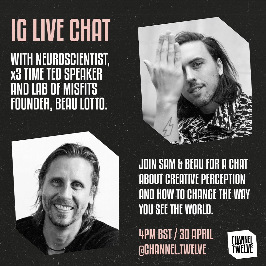rbeaulotto's tweet image. IG LIVE WITH BEAU this Friday 4/30/21 at 4pm BST / 11am EST! Join us in a conversation about #creativeperception! #beaulotto #livestream #neurosciencelive