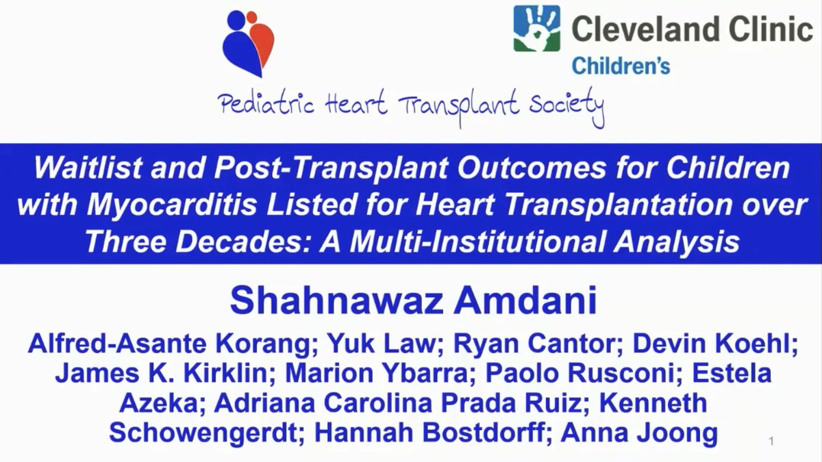 Congratulations to @ShaanAmdani and colleagues on an excellent presentation of @phts data. View it on-demand on the #ISHLT2021 website if you missed the early morning presentation (especially for those on the west-coast). #pedshearttransplant #myocarditis #pedsHF @ACTION4HF