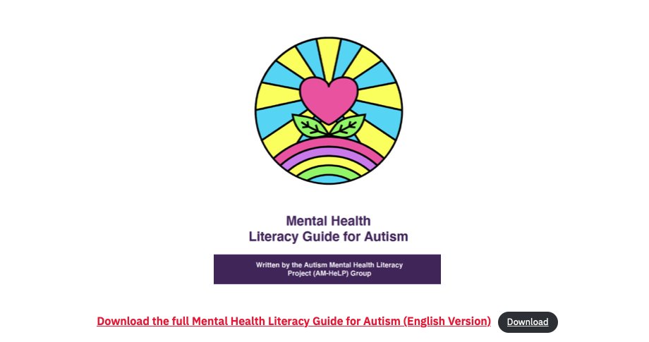 DrJonathanWeiss's tweet photo. I am pleased to share a free co-produced mental health literacy guide for Autistic adults: https://t.co/1AjOny1GJY. This was developed in coordination with Autistic adults and family members. @yonalunsky @paulatablon https://t.co/8zh4zPBXGV
