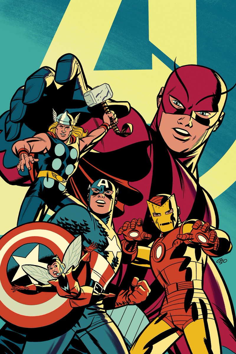 Michael_Cho's tweet photo. My cover for the Mighty Marvel Masterworks Avengers Vol 1.  Always fun to draw classic Iron Man and Cap. https://t.co/XnSdZ7bmrh