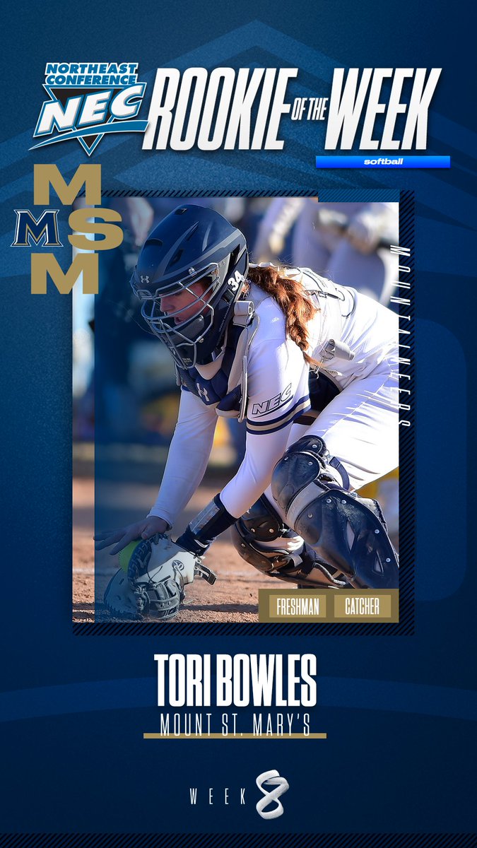 🏅#NECSoftball Rookie of the Week🏅

🥎 Tori Bowles, <a href="/MountAthletics/">Mount Athletics</a> 

🗒️ Bowles hit 6-for-14 over the week with two home runs and six runs batted in to help lead the Mount to a 3-1 record against Sacred Heart.