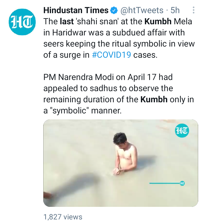 imMAK02's tweet photo. Pic 1 : Today was last day of "Shahi Snan" at Kumbh Mela.

Pic 2 : From Tomorrow "Corona Curfew" will be imposed in Haridwar.

#Resign_PM_Modi https://t.co/nsv9MaQdFi