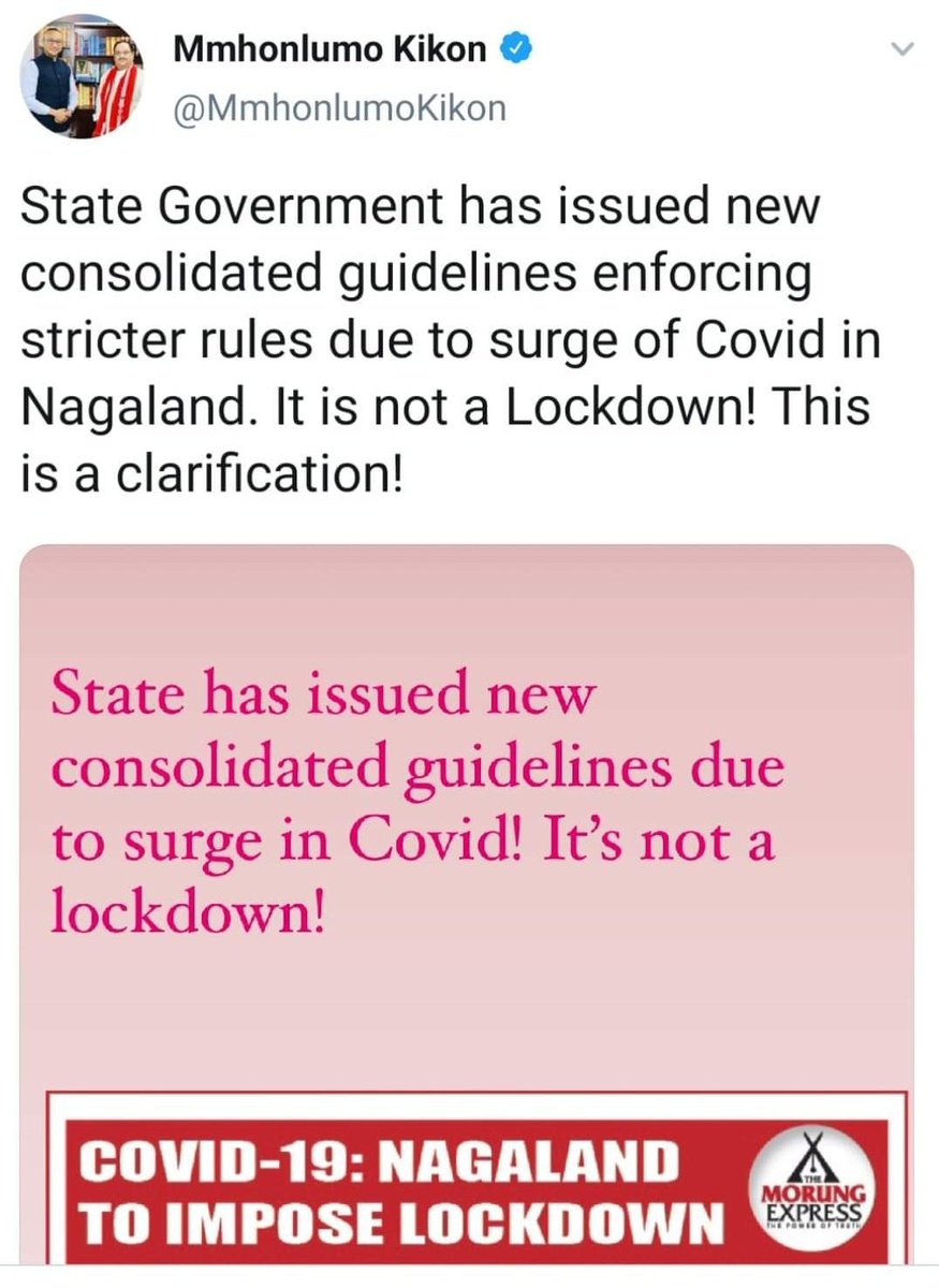 MoaJamir_MEx's tweet image. #Update 
#Corection to earlier update...
Stricter rules, not complete lockdown, clarifies Nagaland Govt Spokesperson...
