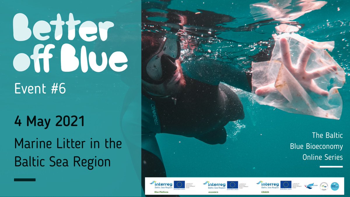 Our next #BetterOffBlue webinar will address the issue of marine litter in the #BSR! Join us on 4 May, 12:00-14:00 CET, to learn more about current projects and approaches &amp; discuss the creation of a Baltic Marine Litter Working Group 🌎📣

Register here 👉bit.ly/3aIIMSU