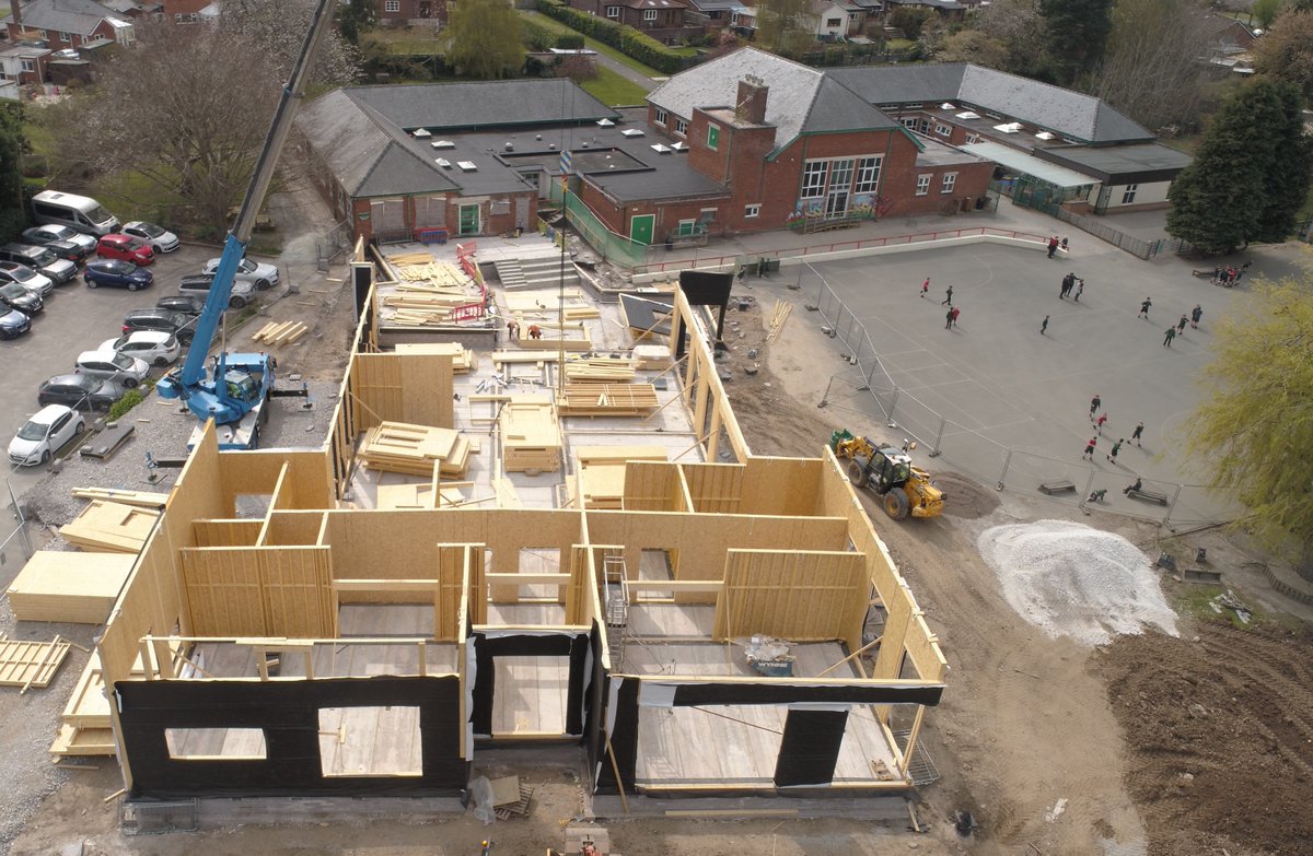 WynneConstruct's tweet photo. Fantastic drone photograph of the #SIPs installation for the new school extension at our Ysgol Glanrafon project in #Mold #Flintshire 🏫 Making excellent progress👏 https://t.co/cuSOxTTcto