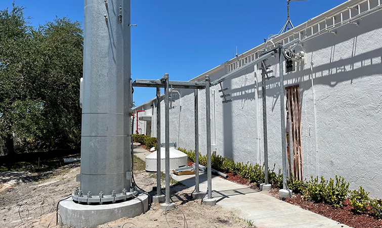 Waterford411's tweet photo. What's happening at Waterford? Waterford's Site Services Crew recently completed the monopole installation at the Lee County Sheriff's Office site in FL. #Wireless #telecom #Towerconstruction #5G #CellTower https://t.co/H3OWqOuW8a