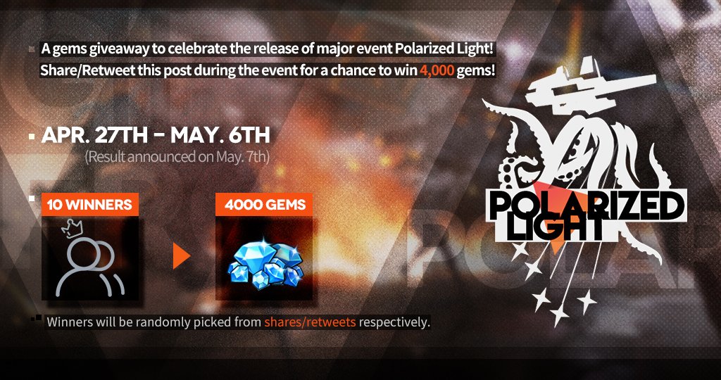 GirlsFrontlineE's tweet image. Our scheduled maintenance has ended, and you can now log into the game! Polarized Light is now online and we hope you will enjoy it!
We are also doing a giveaway to celebrate the release of the event. Please refer to the picture below for details!