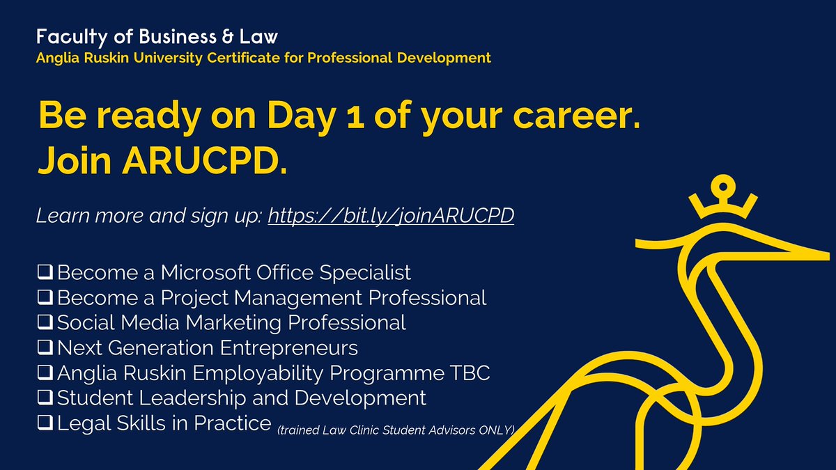 #ARUCPD allows you to gain essential skills needed to succeed in your future career, and to add 15 extra credits to your degree transcript! Also, it is free of charge - so learn more now, and sign up! 

bit.ly/joinARUCPD

*ARUCPD is currently only available to FBL students