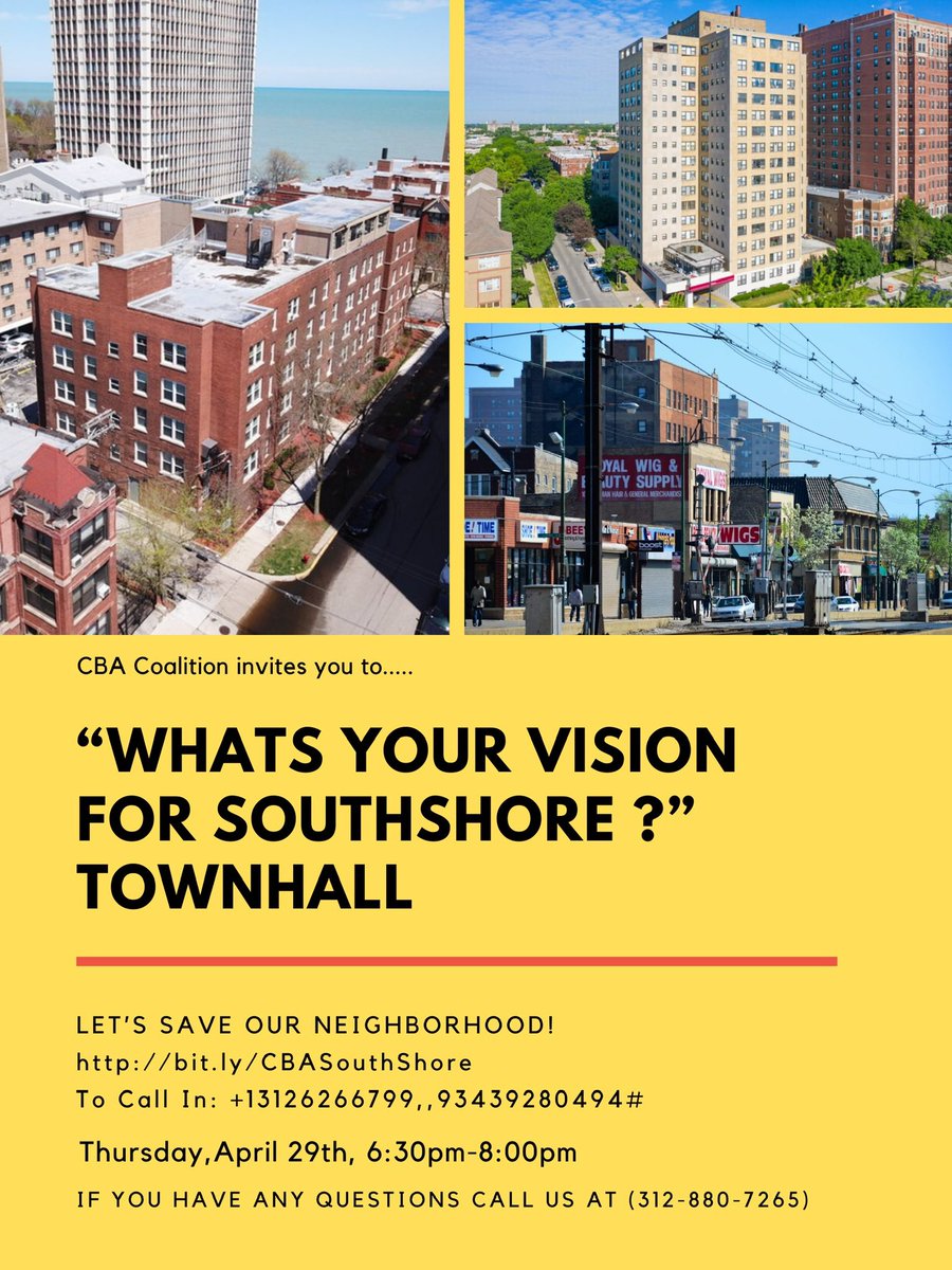 ObamaCBA's tweet photo. Good Evening beautiful people! We are only 2 days away! Come out to our “What’s Your Vision for SouthShore” Townhall on April 29th, 2021 at 6:30pm. Share the flyer and use the link below to register for the event!
https://t.co/rhElhDg94k
#CBANow
#StopDisplacement
#ObamaCBA https://t.co/zlQWBvF2oU