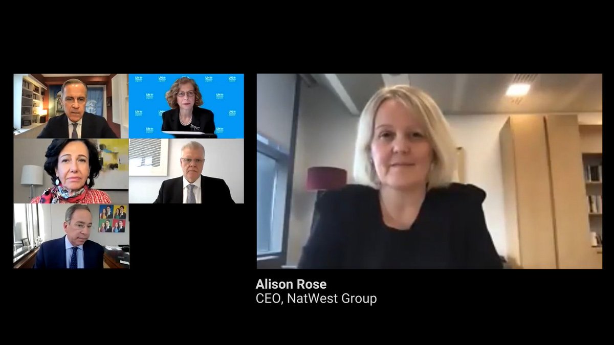 UNEP_FI's tweet photo. “Collaboration and partnership are going to be absolutely vital.”  Alison Rose, CEO of @NatWestGroup, at the launch of #GFANZ and the UN-convened #NetZeroBanking Alliance. Watch the replay: https://t.co/wihbnF9Pdw https://t.co/L2zdamFRQp
