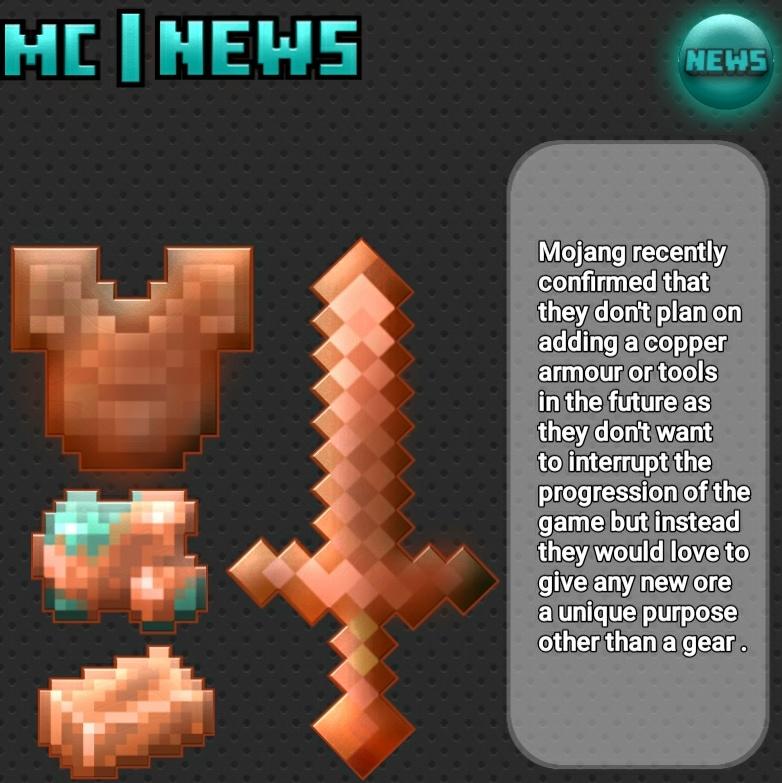 Minecraft News Minecraftlive2021 On Twitter Confirmed Will We See Copper Armour Or Copper Tools In The Future Source Ask Mojang Youtube Series Learn More Https T Co 9hsgdftztm