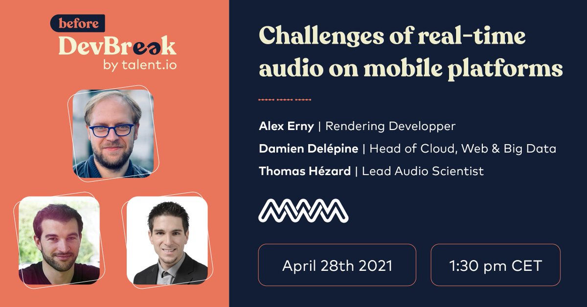 Real-time audio on mobile platforms with 
<a href="/MWMCompany/">MWM</a> 🎧📱Join us tomorrow to discuss how to overcome the limitations of portable devices and deliver high-end audio experience to all users! Sign up for free here: hubs.la/H0M35MW0
#BeforeDevBreak #mobiledevelopment