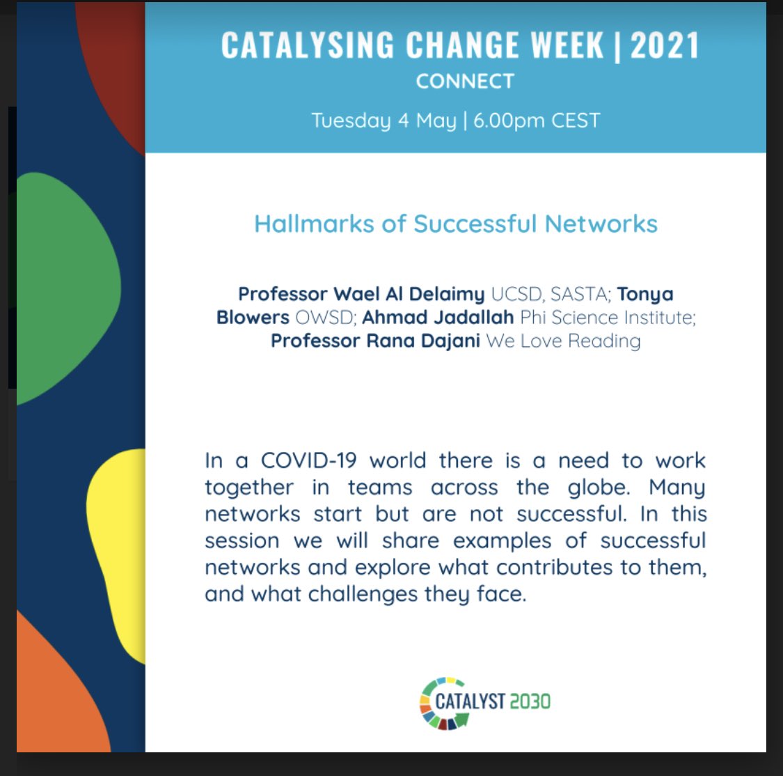 Join #CatalysingChangeWeek organised by @Catalyst_2030 during 3-7 May 2021 bringing together the world’s most innovative and inspiring #changemakers on #SDGs! Explore over 100 sessions and register to attend: 
buff.ly/3vmlhHs #CatalysingChange #AcceleratingAction