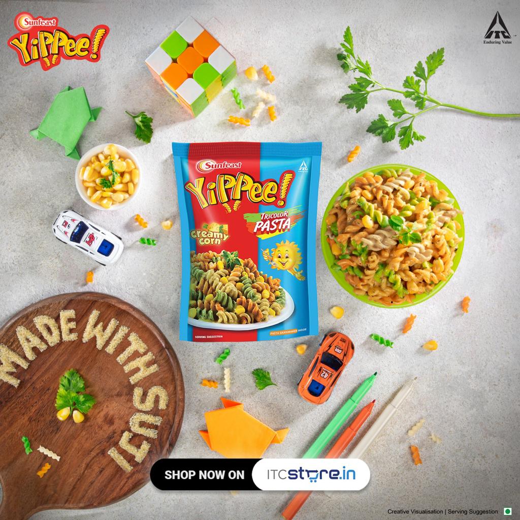 SunfeastYippee's tweet photo. Make your child's evening snack fun and colorful with the delicious Sunfeast YiPPee! Tricolor Pasta made better with suji.
#Itcstore #HomeDelivery #OrderNow #YippeePasta #Corn #Cheese #Tricolor #NonSticky #Suji #NonFried #Chennai #Bangalore #Hyderabad #Delhi #Mumbai #Kolkata https://t.co/USUWq3wc8C