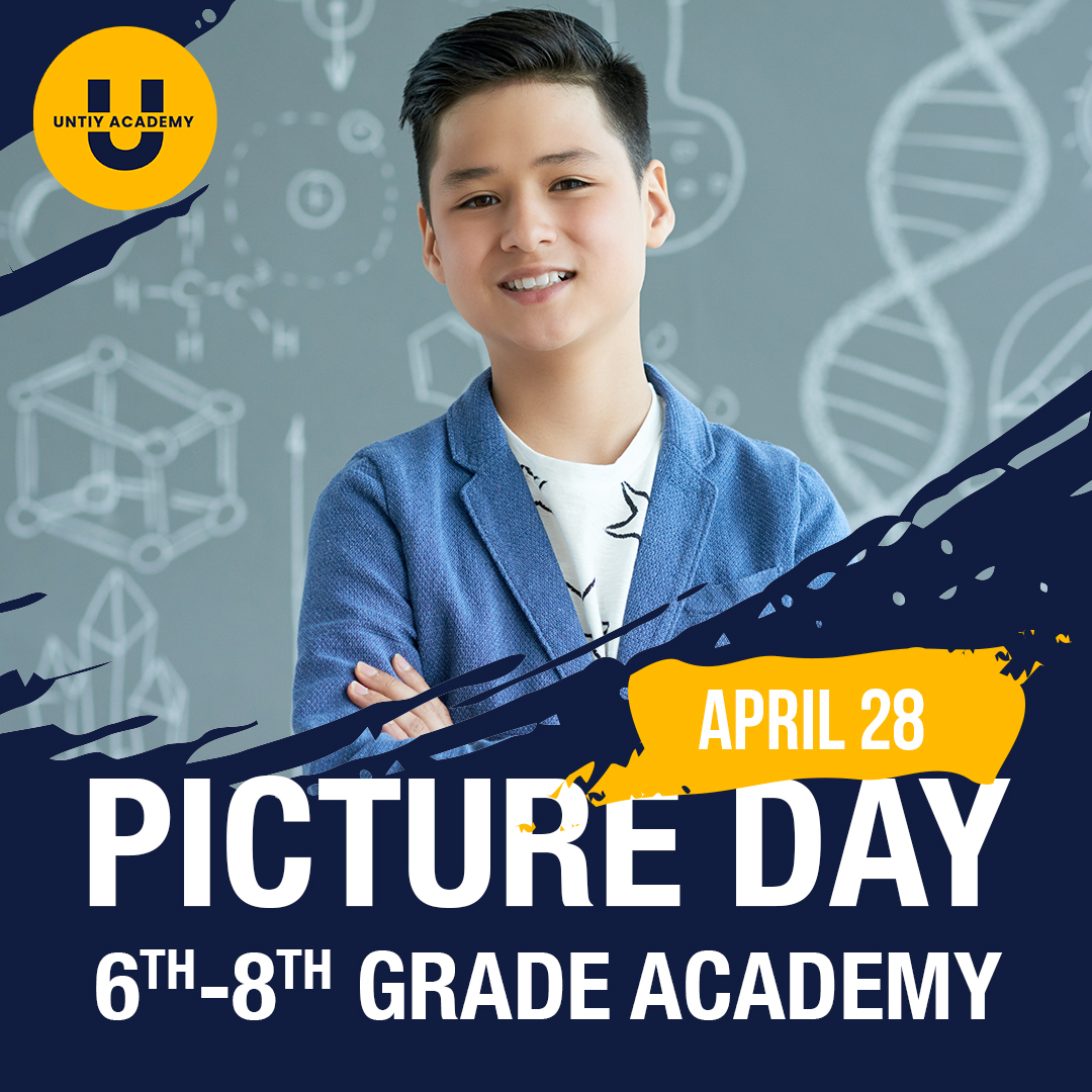 UnityAcademy3's tweet image. Get Dressed For Success! It's PICTURE DAY!
6th - 8th Grade students will pose for their academy photos on April 28th from 9 AM - 3 PM.  Parents, please complete the form on the Unity Academy app or our website.  Feel free to reach out to our teachers for questions. #WeAreUnity