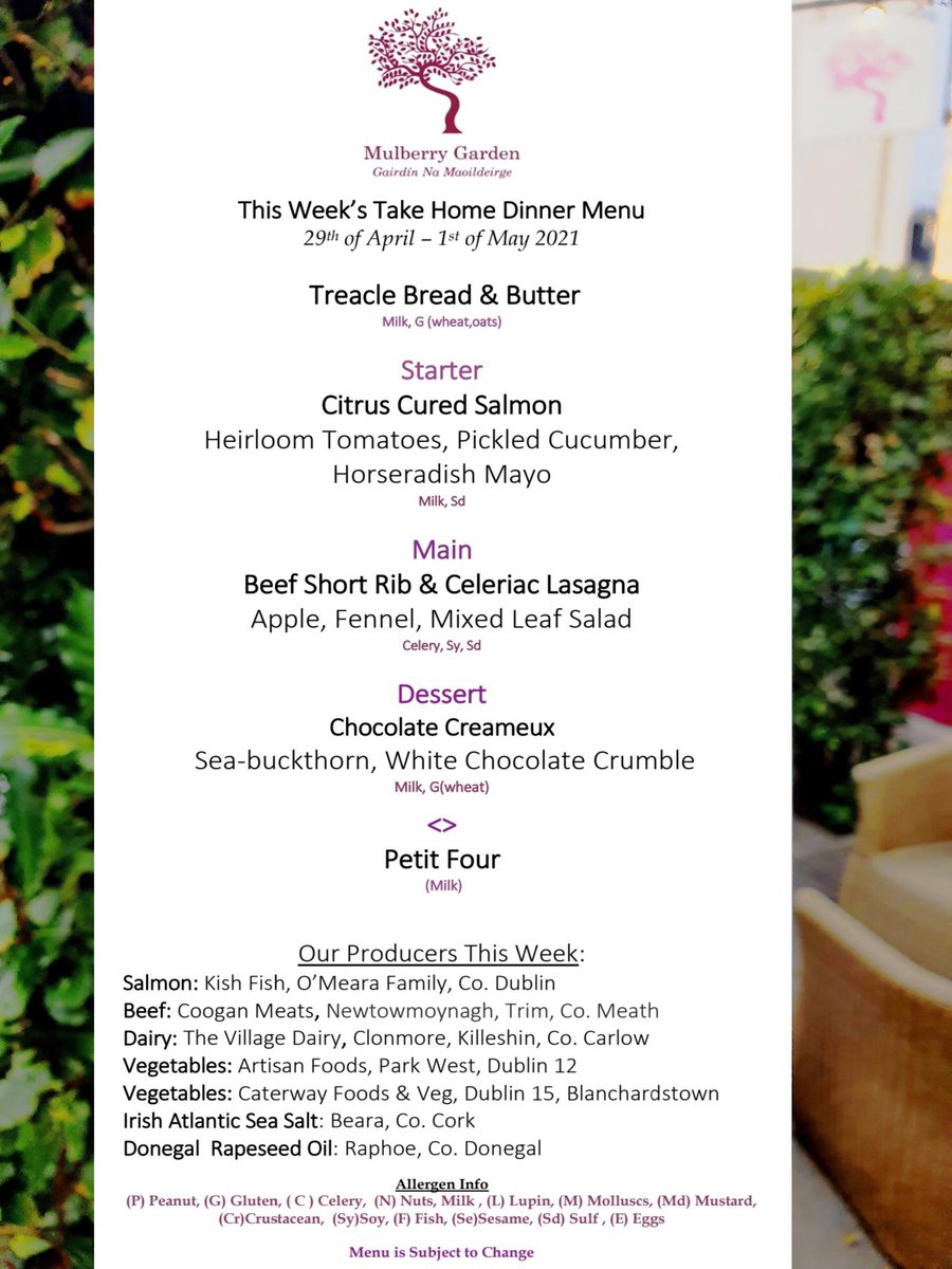 MulberryD4's tweet photo. Ladies and Gentleman welcome to this weeks Dinner at Home menu .
To order for Collection or Delivery simply ClicknCollect https://t.co/OkV9ciDKhz
.
#dublin #lovindublin #restaurant #irish #food #dineathome #dinnerbox #dining https://t.co/05wDJKRUaW