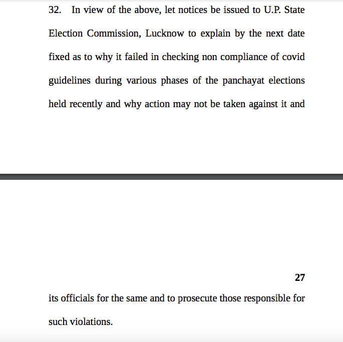  #Breaking: Allahabad HC takes judicial notice of a news item stating that 135 teachers, Shiksha Mitras&investigators, who were assigned election duty, have died. Sends a notice to state election commission to explain why action should not be taken against its officials  #Covid19