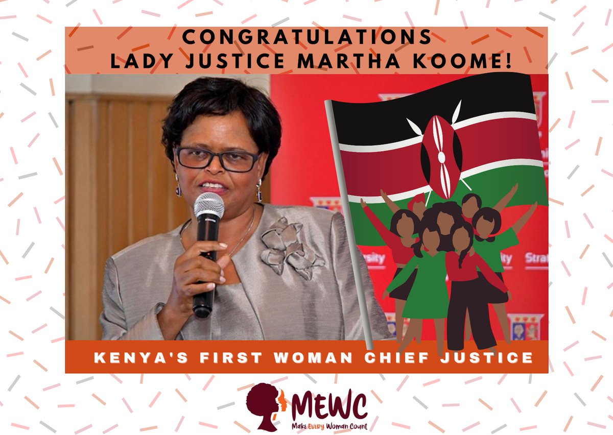 MakeWomenCount's tweet photo. 🎉Hongera to Kenya's First Woman Chief Justice, Lady Justice @Martha_koome on your recommendation! May you make every woman count and continue to be an inspiration to Kenyan women and girls!
#ChiefJustice #Kenya #MakeEveryWomanCount #MarthaKoome https://t.co/czZf7PYOLl