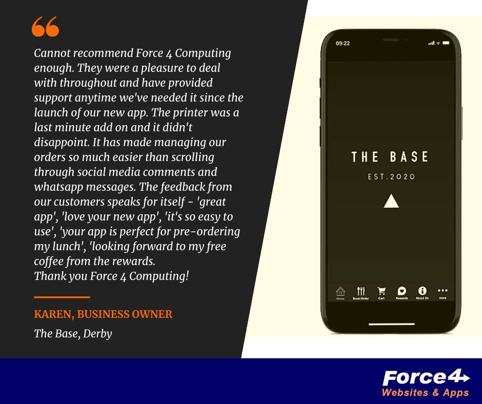 Force4Computing's tweet image. Some lovely #feedback from The Base
 , Derby 😃#mobileapp force4computing.co.uk/apps.html