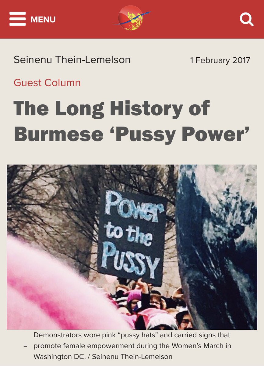 Anyway, in summary:The Women of Myanmar f*cking ruled, until a bunch of women-hating, insecure, superstitious army tyrants decided to beat them down for nearly 60 years.More reading courtesy of  @SeinenuL  https://www.irrawaddy.com/opinion/guest-column/the-long-history-of-burmese-pussy-power.html #WhatsHappeningInMyanmar  #MyanmarWomenRule