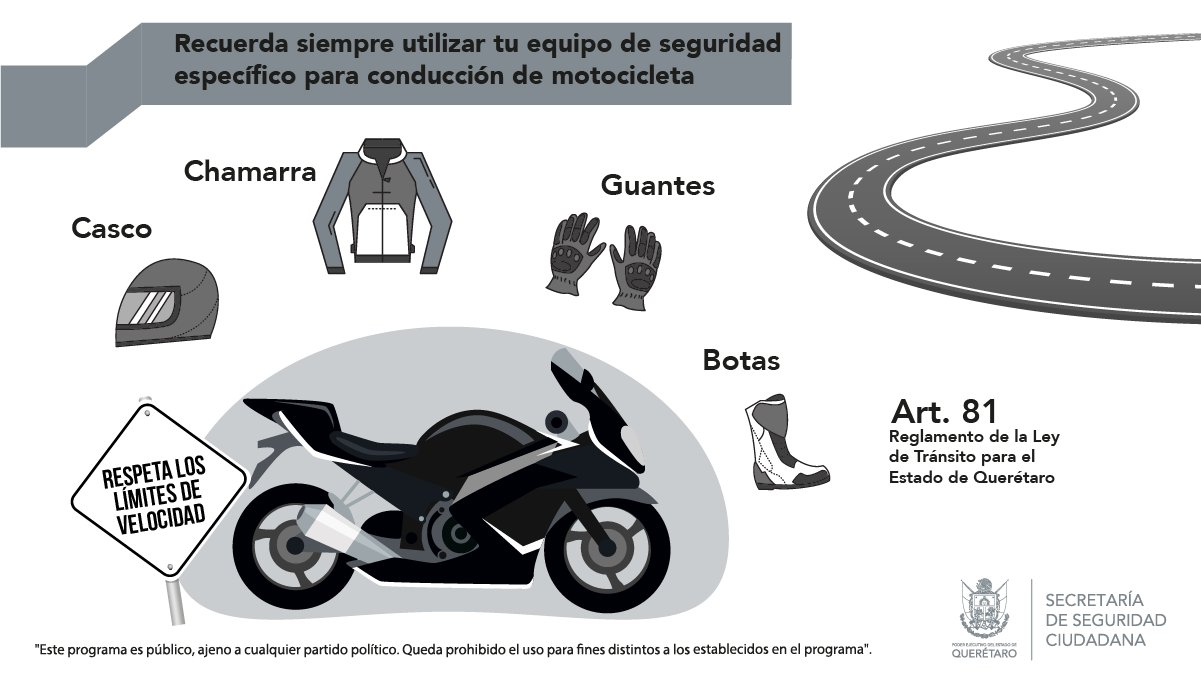 Agarrar Inspirar Intención POES Querétaro on Twitter: "Recuerda siempre utilizar el equipo de seguridad  específico para la conducción de motocicleta, así como respetar los límites  de velocidad. https://t.co/3jLplarJt0" / Twitter