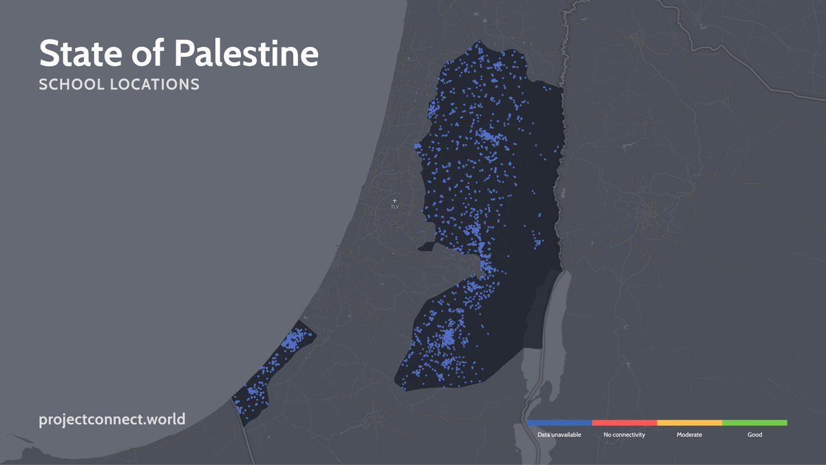 🇵🇸2,935 school locations in the State of Palestine have been added to the Project Connect platform. 

We are working with the Government to map their connectivity status in real-time, all toward closing the #digitaldivide

View the map on the new website: projectconnect.world