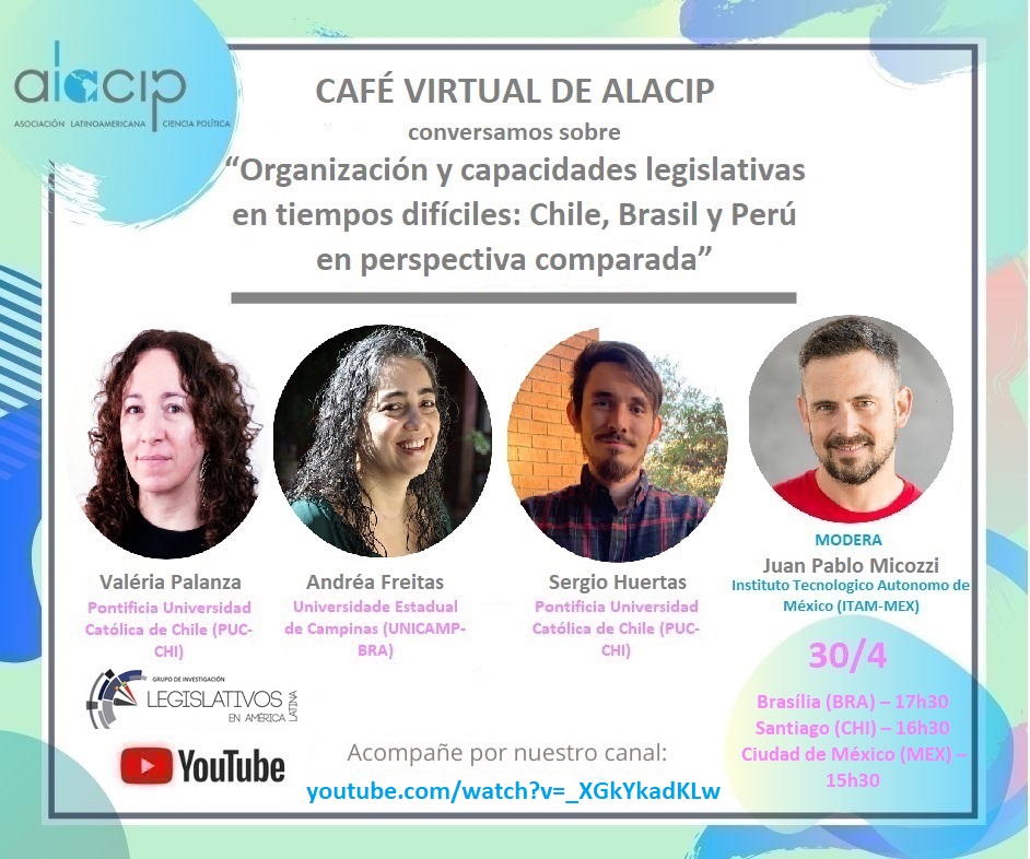 ALACIP_oficial's tweet photo. Café Virtual de ALACIP: "Organización y Capacidades Legislativas en Tiempos Difíciles: Chile, Brasil y Perú en perspectiva comparada" – Abril 2021
Org: Grupo de Estudios Legislativos en América Latina (GEL)
5:30 pm BRA
4:30 pm CHI
3:30 pm MEX
Enlace: https://t.co/9XRhMx1Acl https://t.co/YnpELaYAzk