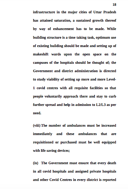 HC directs the UP government to take the following steps immediately in the cities of Lucknow, Prayagraj, Varanasi, Agra, Kanpur Nagar, Gorakhpur and Jhansi #COVID19