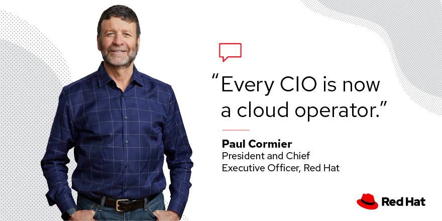 RedHat's tweet photo. It started with software eating the world. Now, every #CIO is a cloud operator. How did we get here and what does this mean for IT? Read more from #RedHat CEO @PaulJCormier at https://t.co/InTEswHdFn #RHSummit https://t.co/Gox2PrqltK