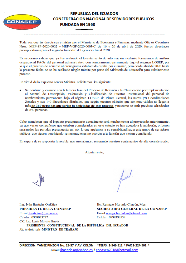 CONASEP_EC's tweet photo. ‼ Atención ‼
A continuación ponemos a consideración el Oficio No. 017 enviado a la señora Ministra de Educación que se detalla: https://t.co/6eToG0DewB